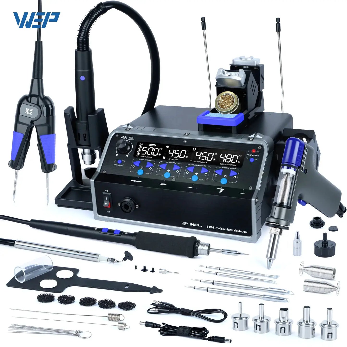 WEP 5-IN-1 1410W Soldering Staion C245 C210 Precision Soldering Iron Hot Air Gun Suction Tin Gun Welding Tools 948D-IV from PriceLows™