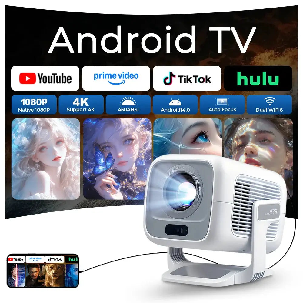 Auto Focus Portable Projector | Native 1080P | 4K Support | Android 14