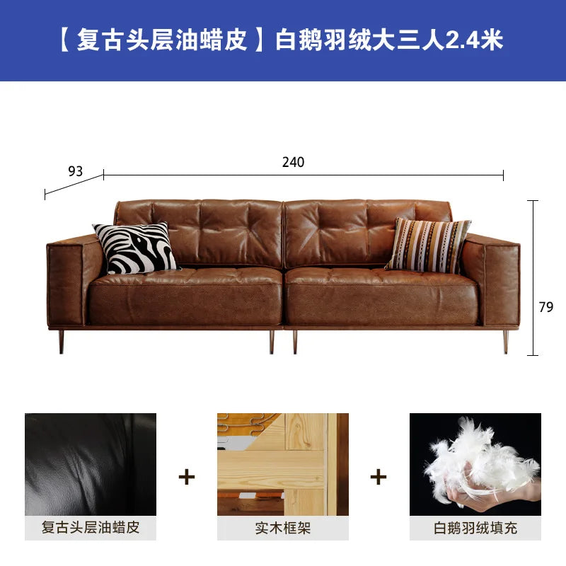 Leather Sofa | Oil Wax Finish | Top Grain Cowhide | Small Living Room