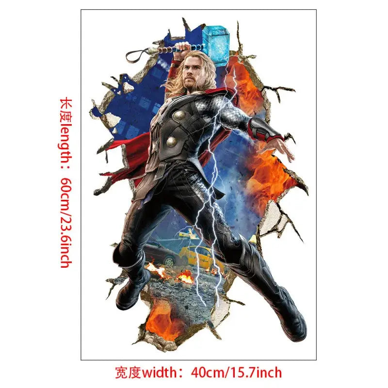 3D Wall Sticker | Size 60x40 cm | Avengers | Hulk Iron Man Captain America Thor