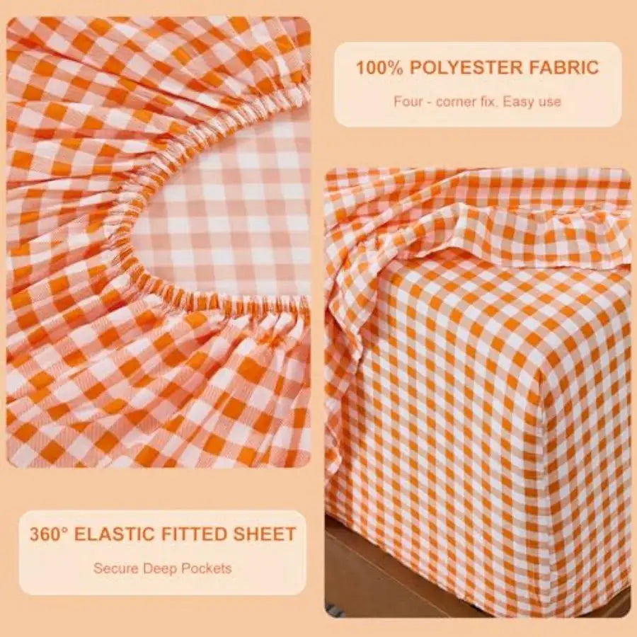Gingham Sheet Set Lightweight Super Soft Brushed Microfiber Plaid Fall Bed Sheets with 16" Deep Pocket 4 Pcs Ruffle Farmhouse B from PriceLows™