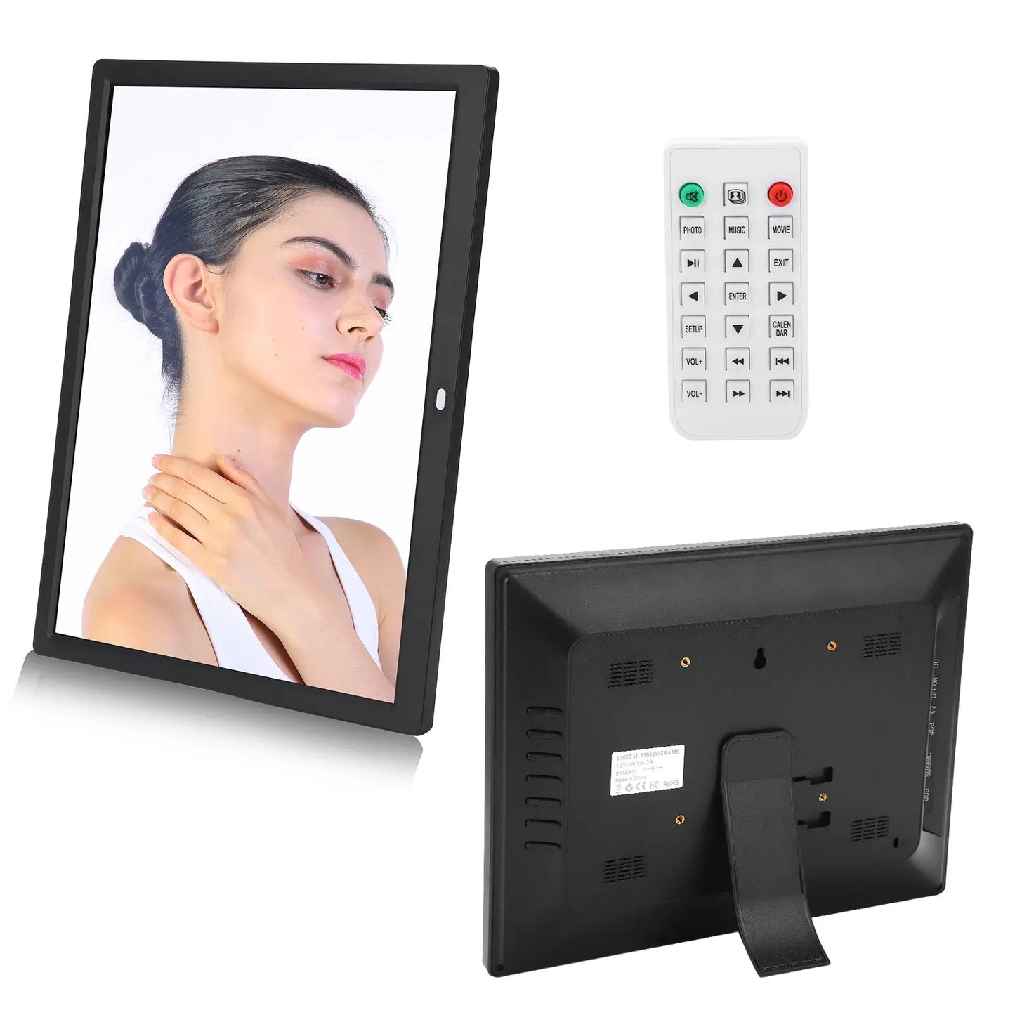 Protable 15in HD Digital Photo Display Frame Remote Controller 1024x768 Resolution Clear Display Support MP3/MP4/Image Playback from PriceLows™