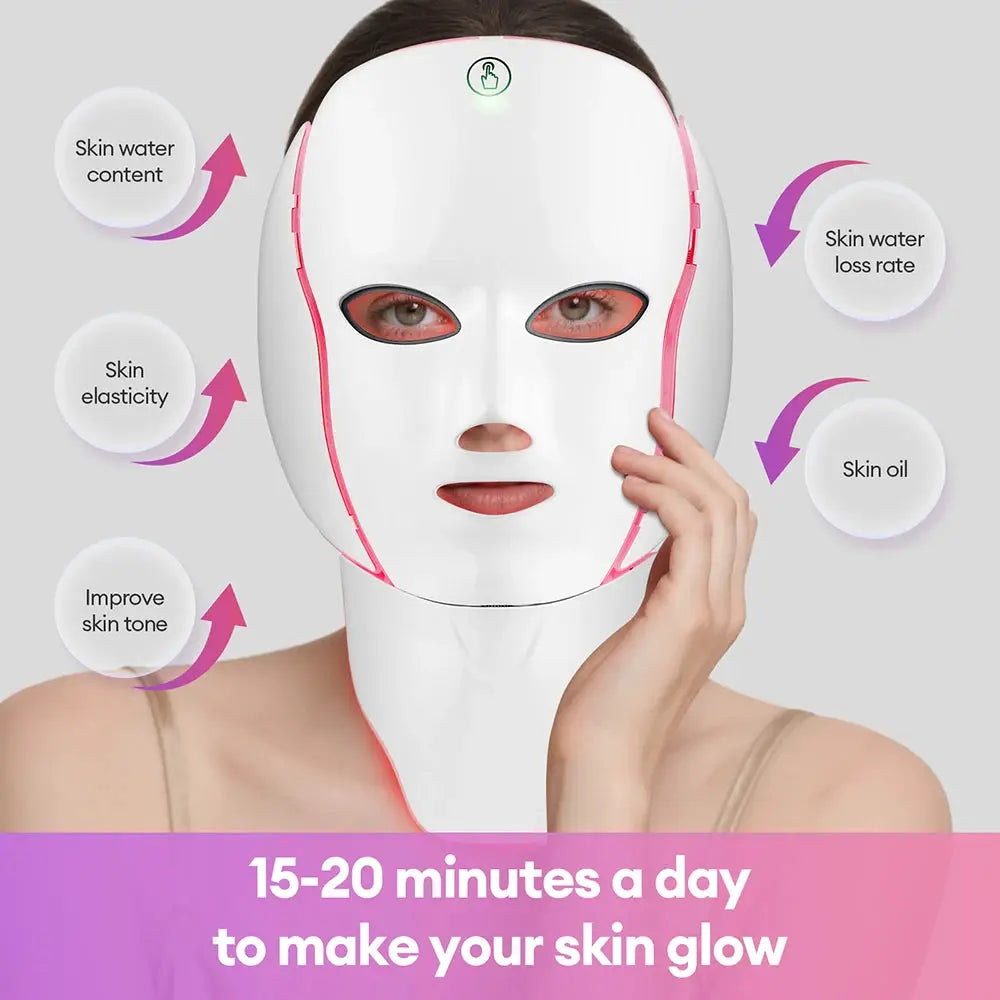 7 Colors LED Facial Mask with Neck LED Light Photon Mask Skin Rejuvenation Anti Acne Beauty Device Face Lifting Firm Massager from PriceLows™