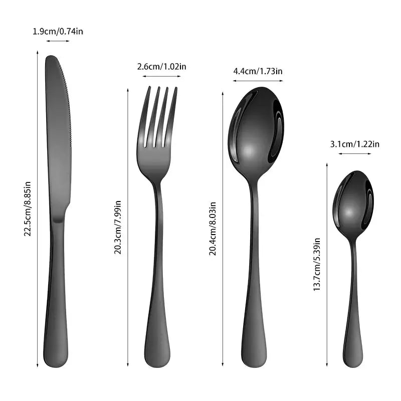 4/6/16/24pcs Black stainless steel cutlery 1010 round handle knife, fork and spoon cutlery set suitable for home and hotel from PriceLows™