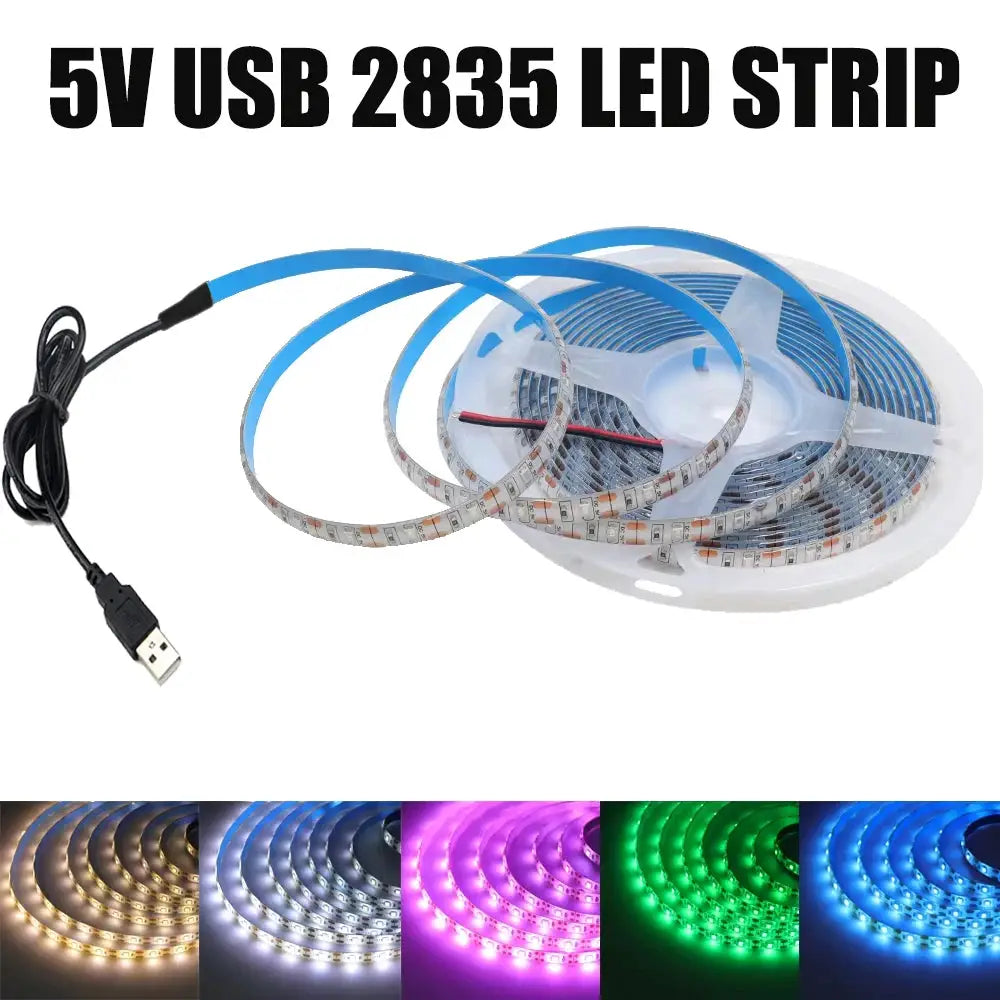 5V USB LED Strip Light with Adhesive Tape 2835 60LEDs Flexible LED Tape Waterproof Rope Light for TV Backlight Cabinet Lamp from PriceLows™