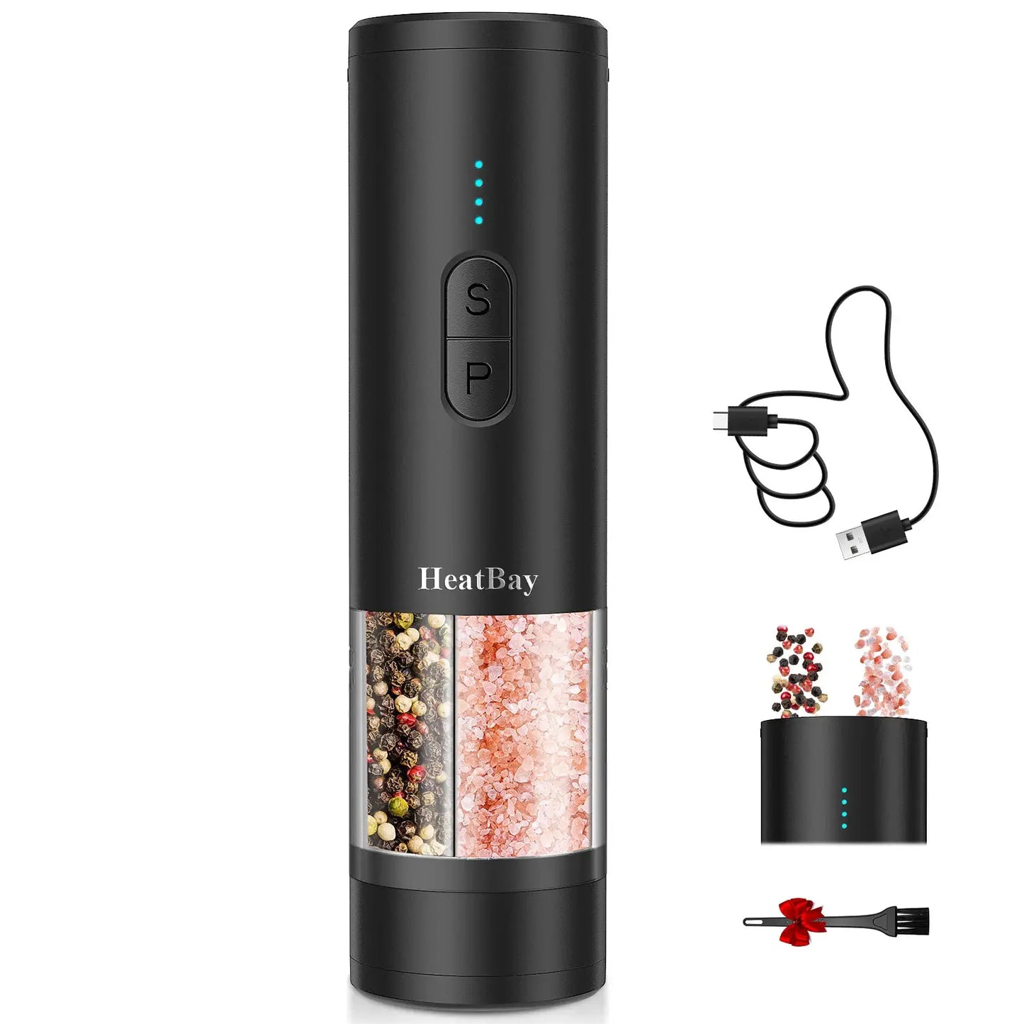 Automatic Salt And Pepper Grinder Set | Rechargeable Base | LED | 2-Piece Set