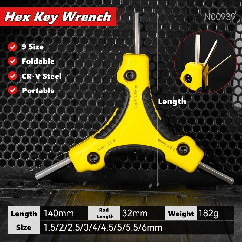 Foldable Triangular Inner Hexagon Wrench Set 9 in 1 Combination Universal Allen Wrench 1.5/2/2.5/3/4/4.5/5/5.5/6mm Wrench Tools from PriceLows™