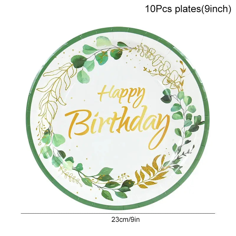 Eucalyptus Leaf Tableware Set | Paper Plate Cups Napkins | Kids And Adults Party Supplies