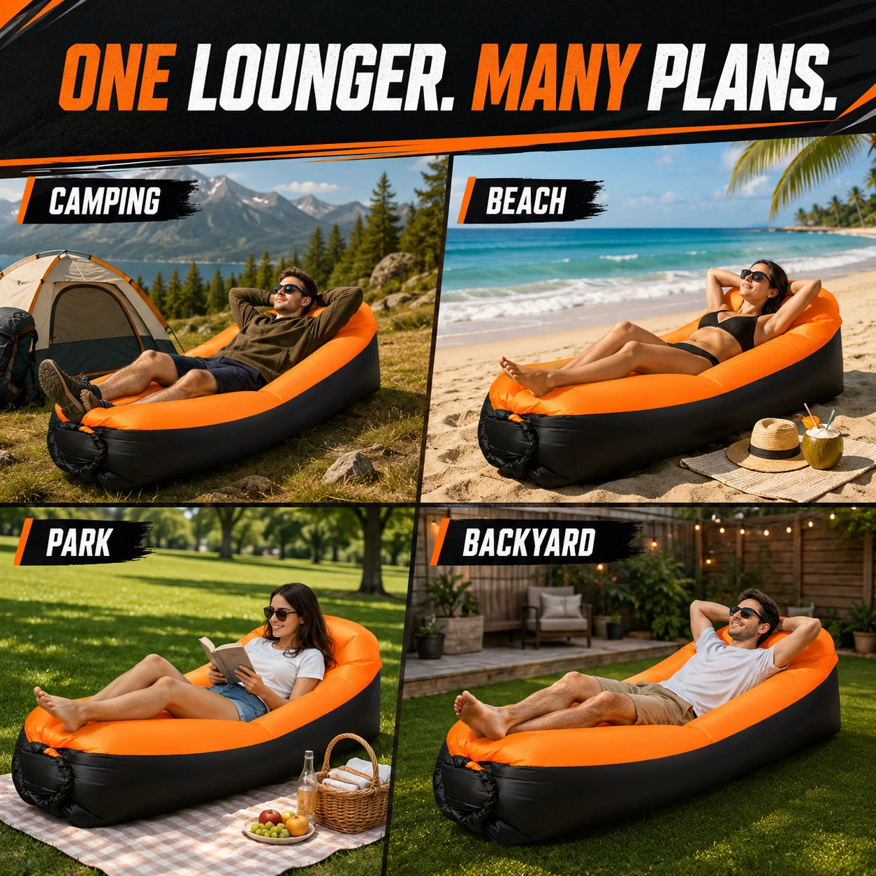 Air Lounger | Waterproof | Fast Inflatable | Carry Bag Included