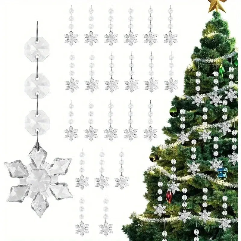 Clear Acrylic Snowflake Ornaments | Hanging Design | Crystal Finish | 10 Pack