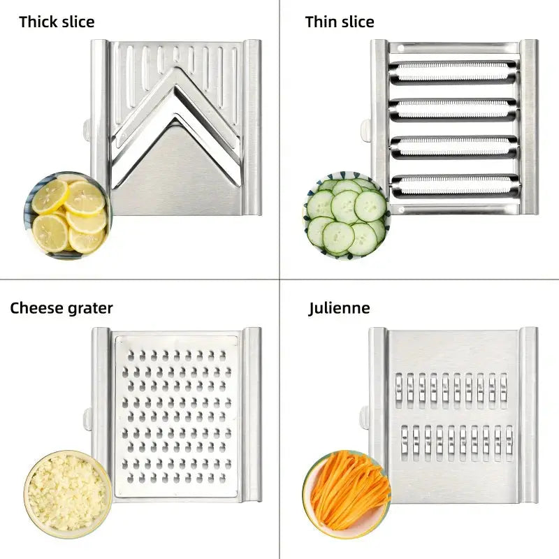 Vegetable Slicer | Stainless Steel Blades | Four In One | Bamboo Handles