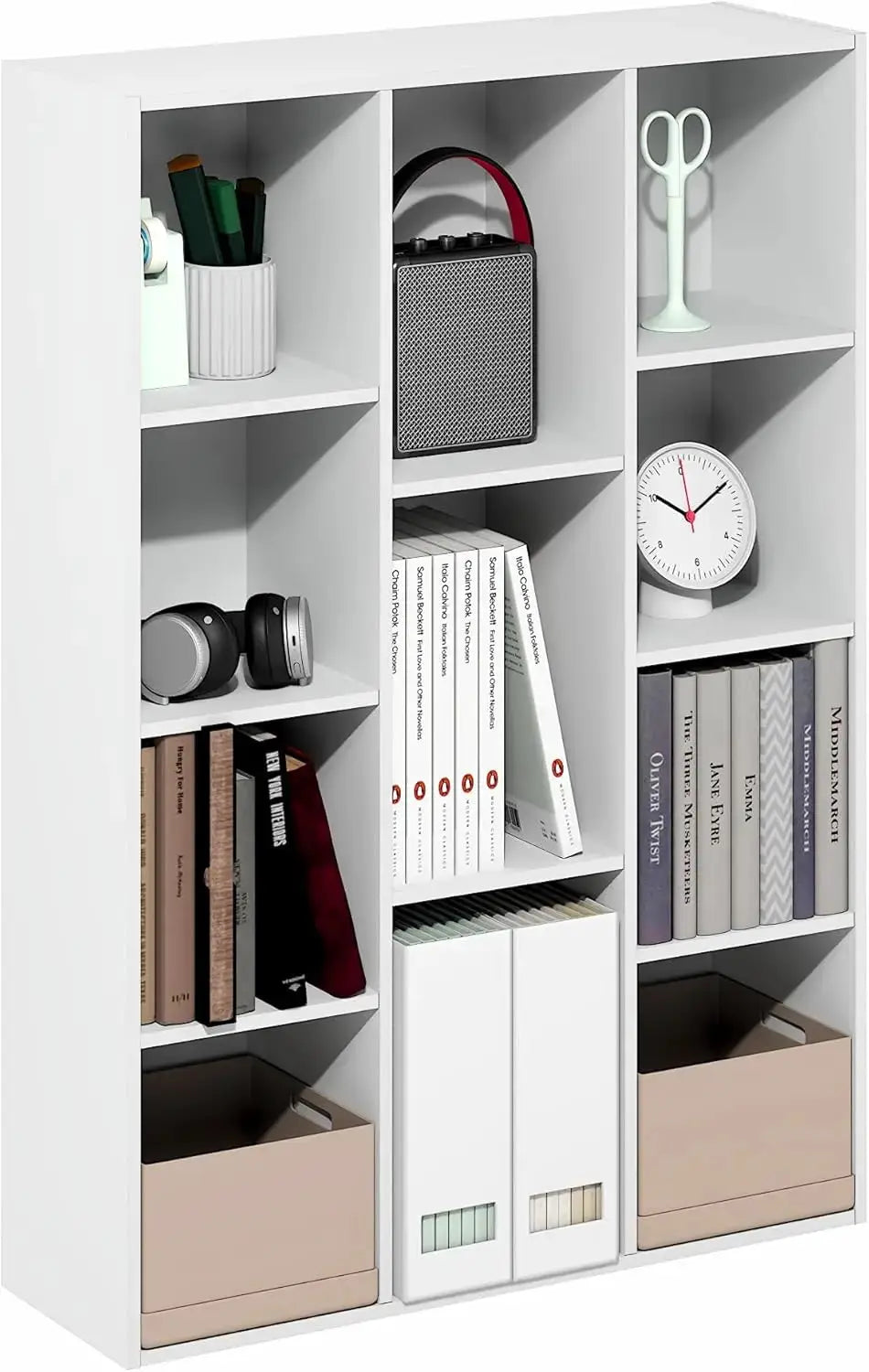 11-Cube Bookshelf, Reversible Bookcase, Open Storage Shelf for Living Room, Bedroom, Home Office, White, Easy Assembly from PriceLows™