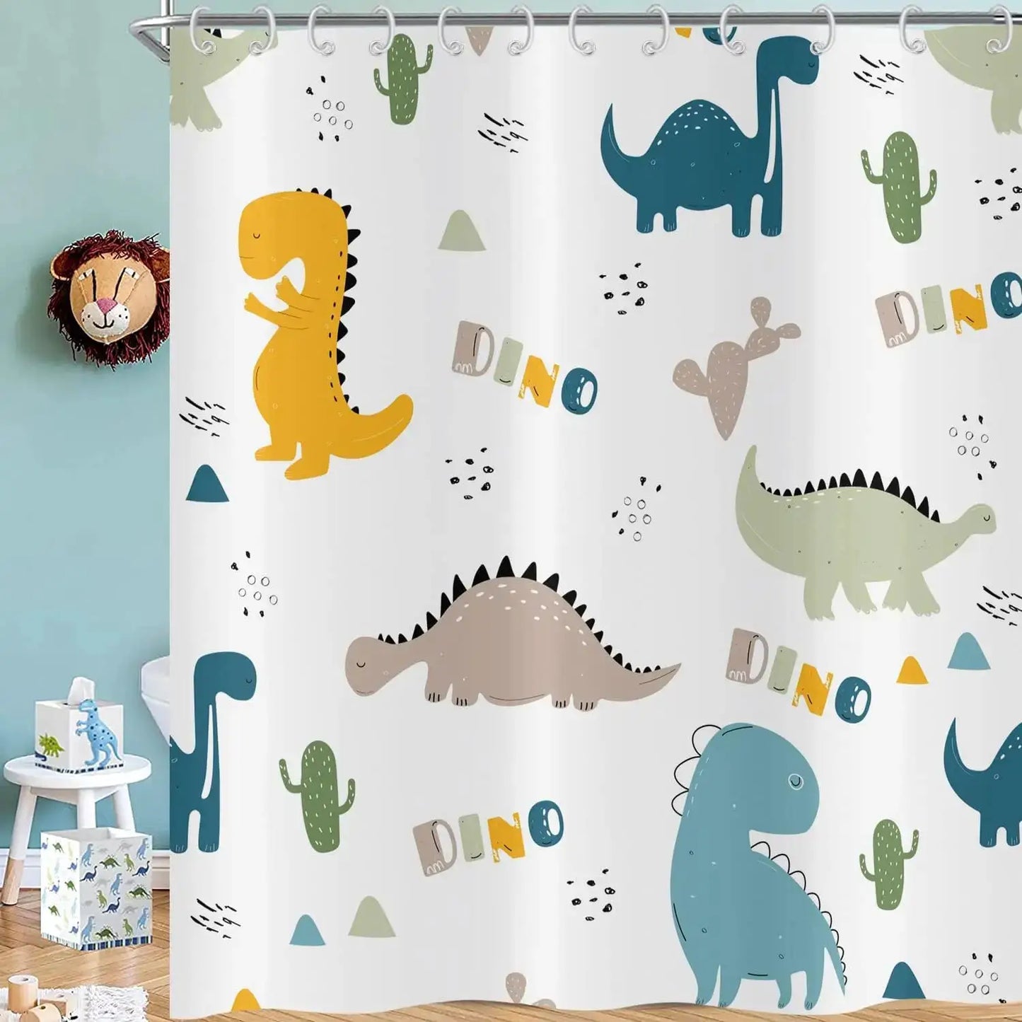 Cute Cat Blue Children Shower Curtain Waterproof Washable Polyester Material Bathroom Decorative Curtain with Hook from PriceLows™