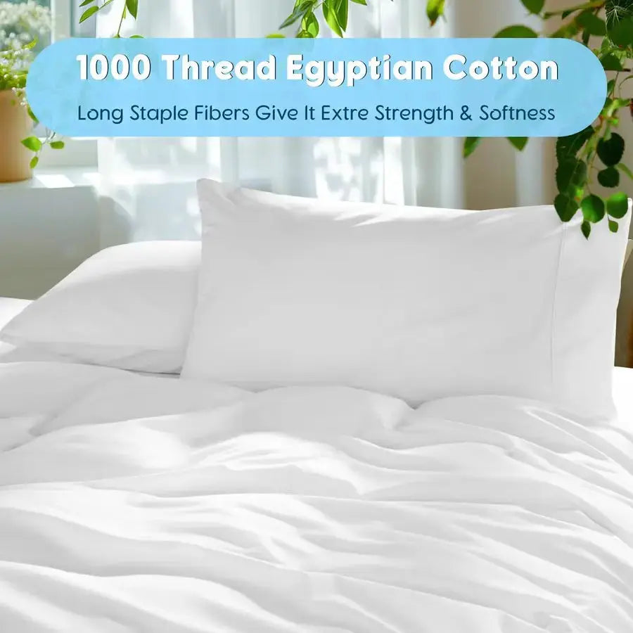 100 Egyptian Cotton Sheets Set, Extra Deep Pocket up to 1824,1000 High Thread Count, Soft amp Breathable 5Star Hotel Sateen Bed from PriceLows™