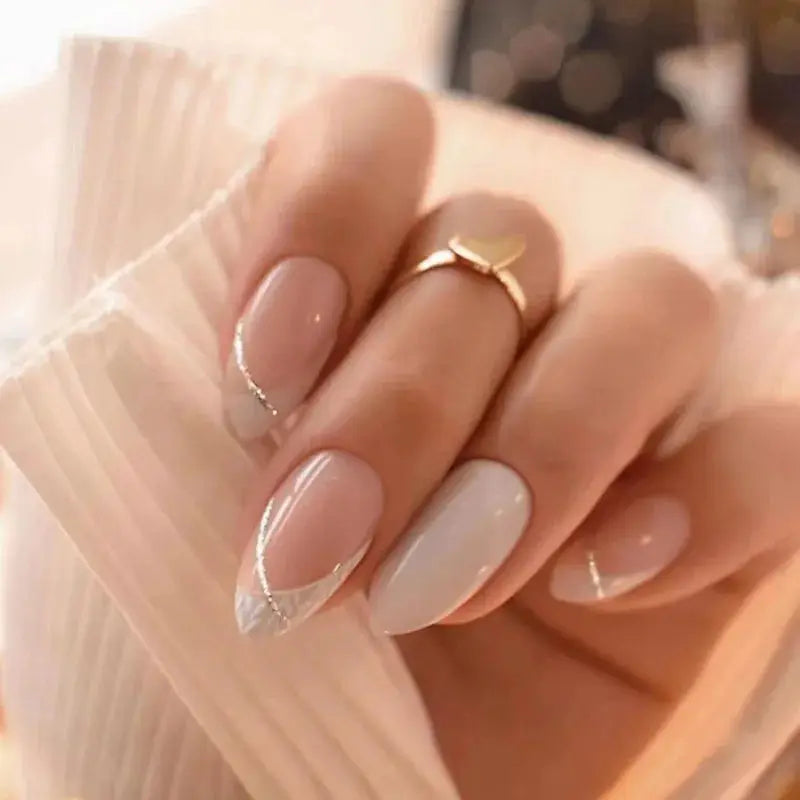 Almond Press On Nails | Acrylic Finish | Pearl Flower Design | 24 Piece Set