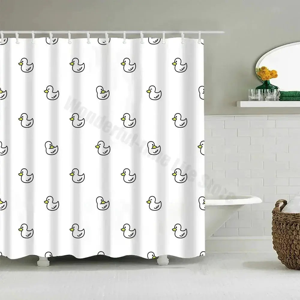 Cute Little Yellow Duck Shower Curtain Cartoon Funny Smiley Face Bathroom Waterproof Bath Duck Fabric 12 Hooks Bathroom Decor from PriceLows™
