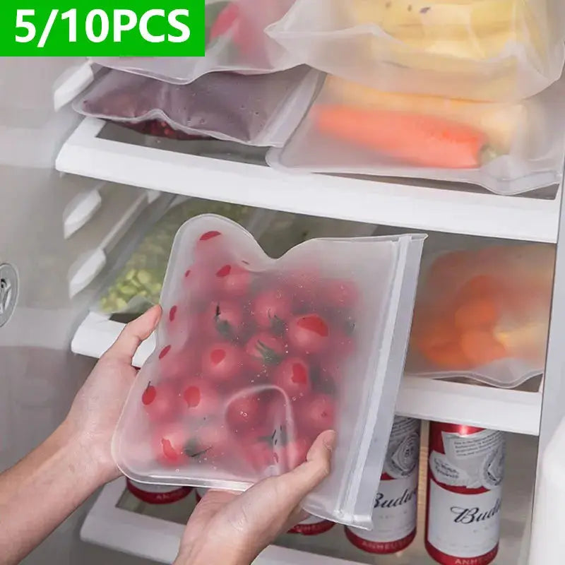 Silicone Food Grade Storage Bags | Leakproof | Freezer Safe | 5Pcs/10Pcs Pack