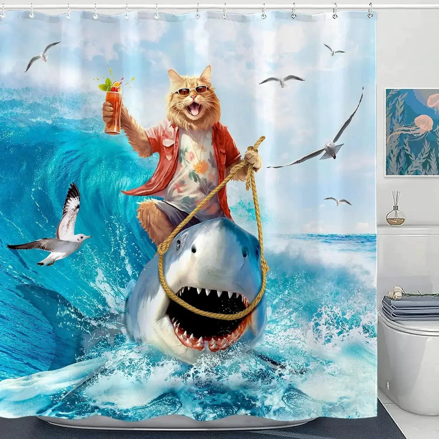 Funny Shower Curtains Bathroom Curtain With Hooks Decor Waterproof Cute Cat Dinosaur Bath Polyester Fabric 3D Cortinas De Ducha from PriceLows™