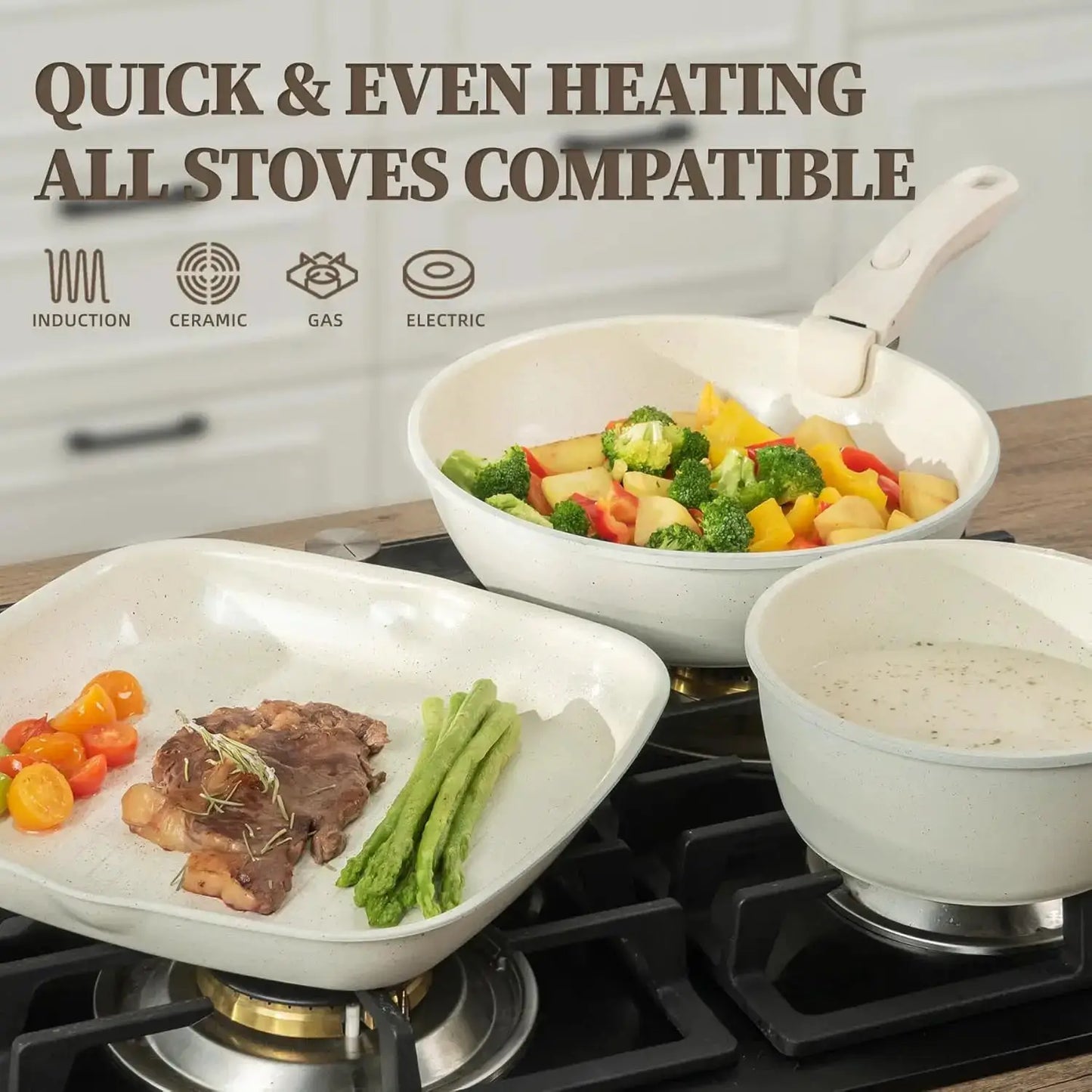 23 Pcs Ceramic Cookware Set Non Stick Pots and Pans with Detachable Handle, Induction Compatible, Space Saving, Oven & from PriceLows™