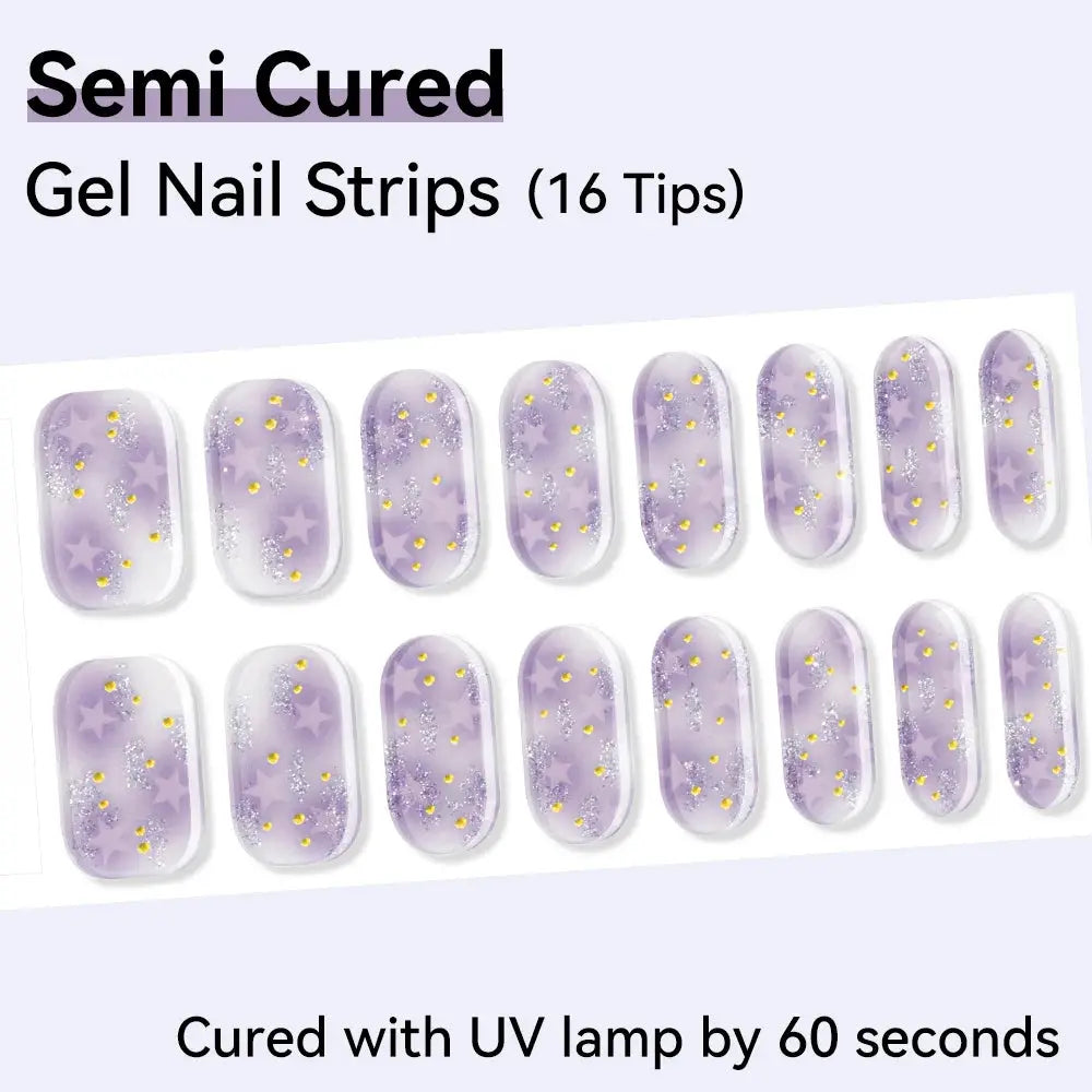 16strips Cartoon UV/LED Semi Cured Gel Nail Strips Pink Glitter Cat Eye Self-Adhesive Gel Nail Wraps Full Cover UV Nail Sticker from PriceLows™