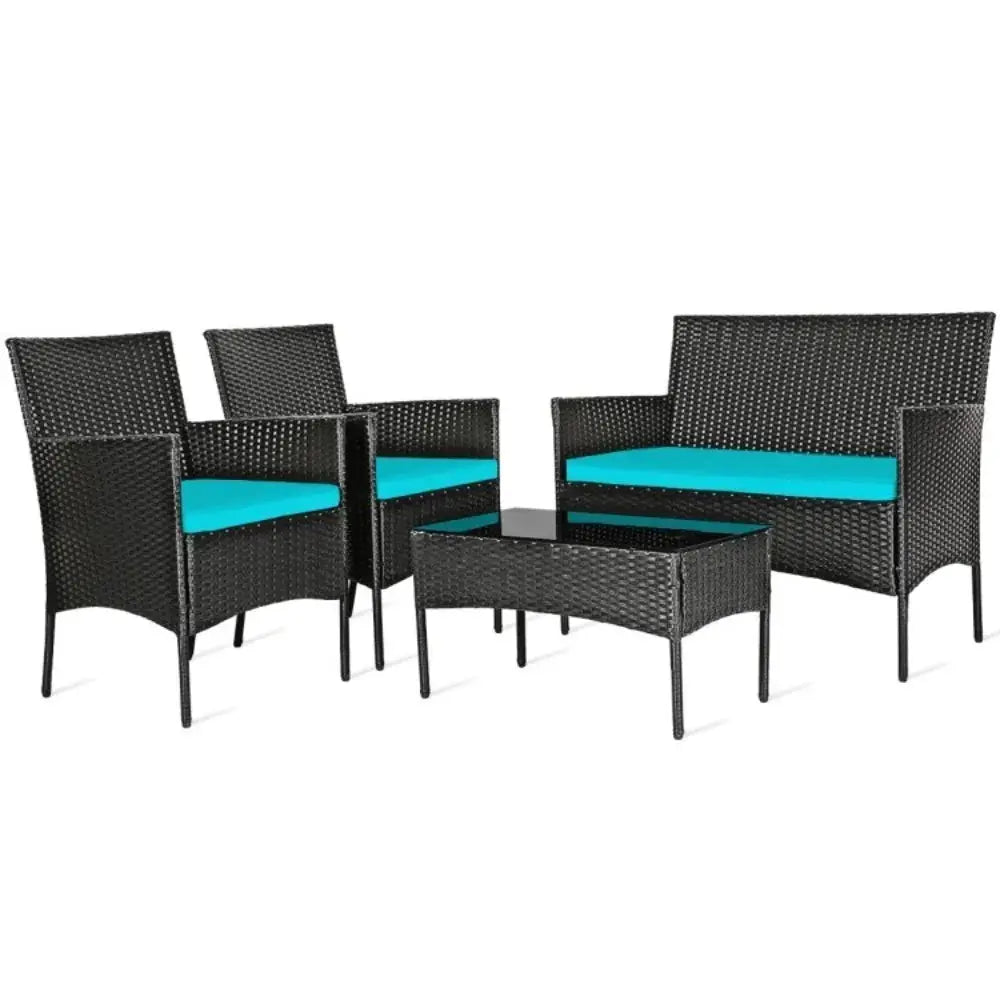 4 Pcs Patio Rattan Cushioned Sofa Furniture Set With Tempered Glass Coffee Tabl from PriceLows™