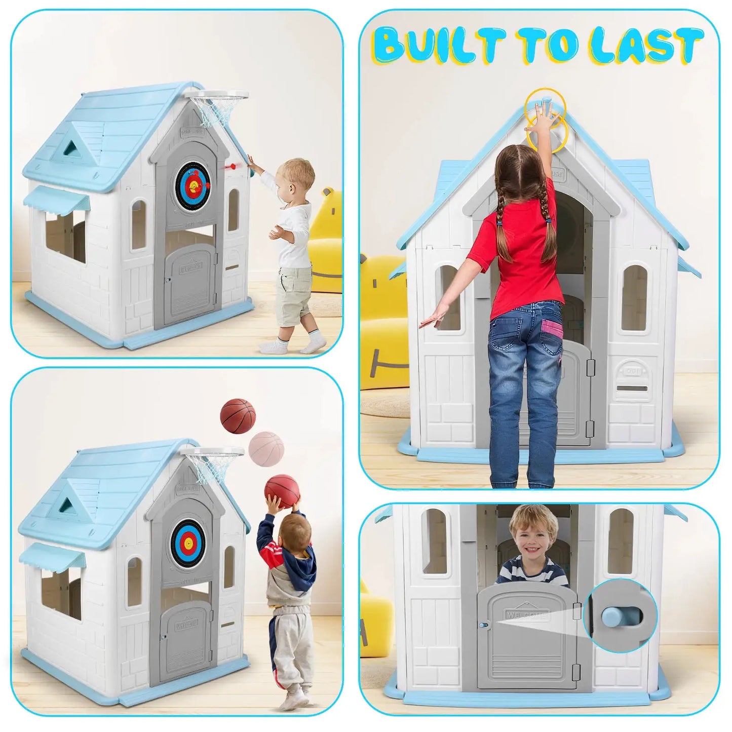 Indoor/Outdoor Playset with Basketball Hoop Dartboard Plastic Playhouse Outdoor Playhouse for Toddlers from PriceLows™