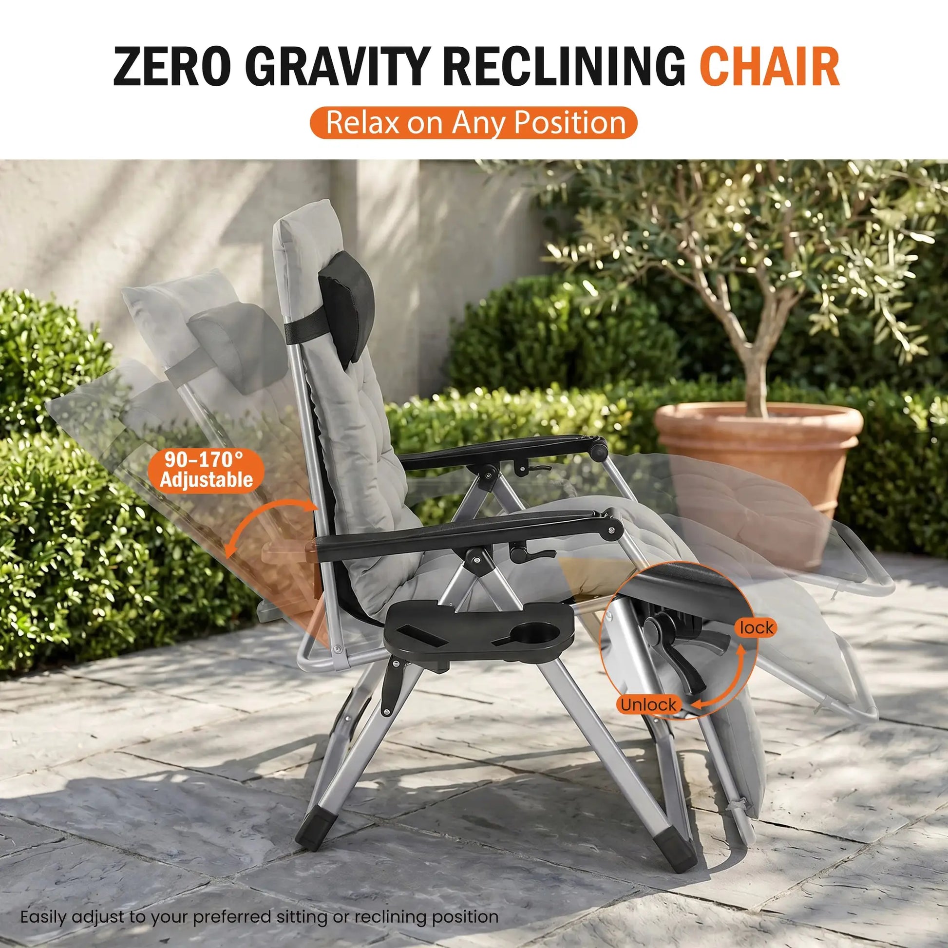 JHK Zero Gravity Reclining Camping Lounge Chair for Outdoor Soft Cushion Patio Chairs with Cup Holder Trays and Removable Cushion Folding Recliner for Indoor from PriceLows™