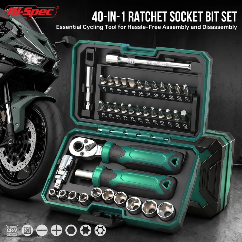 Hi-Spec 1/4" Drive Quick-Release 40 in 1 Ratchet Socket Bit Set Cr-V Steel Phillips/Slotted Screwdrivers for Repair & Hand Tools from PriceLows™