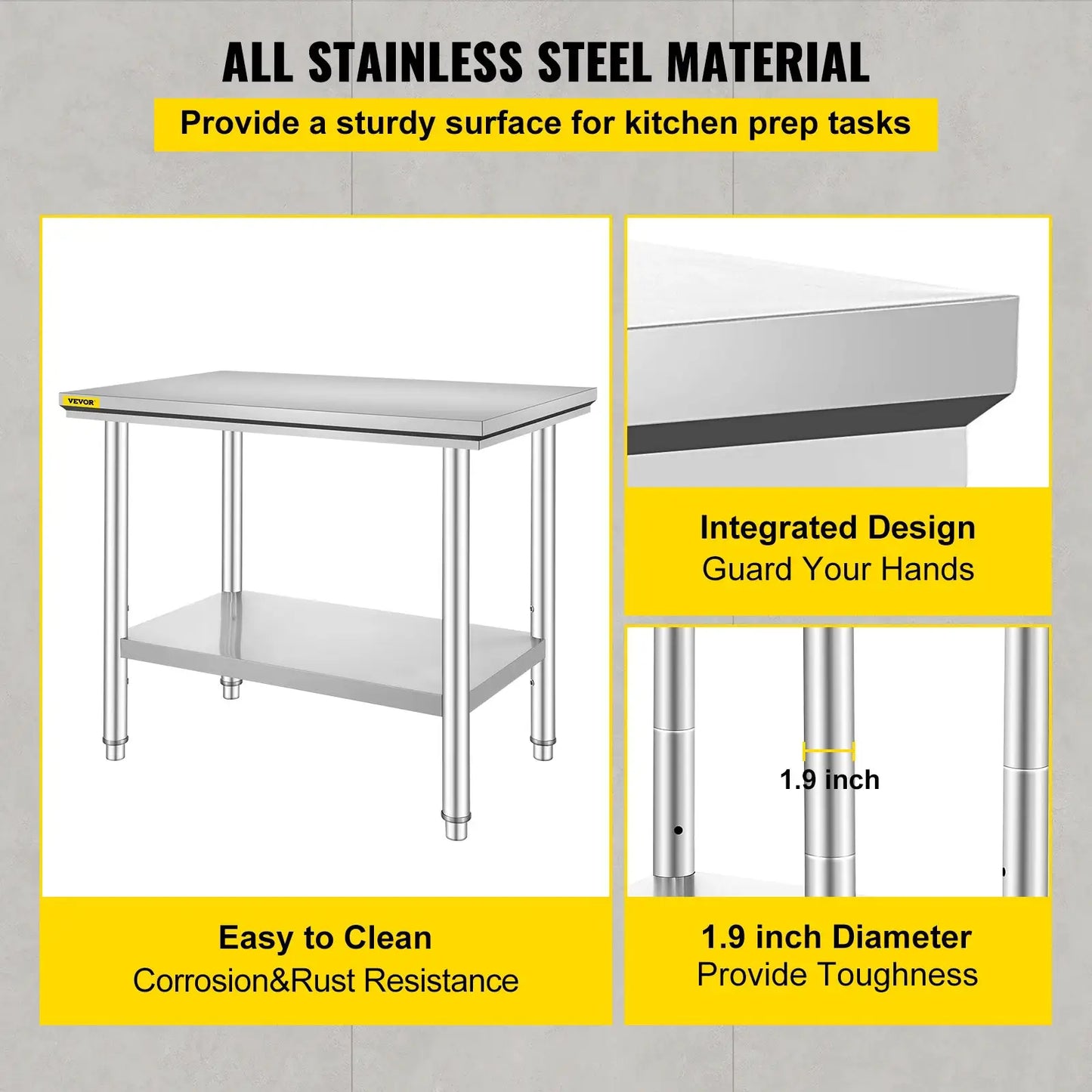 SucceBuy Kitchen Work Bench Commercial Catering Table Worktable with Undershelf Stainless Steel 330LBS 286LBS Restaurant Garage from PriceLows™