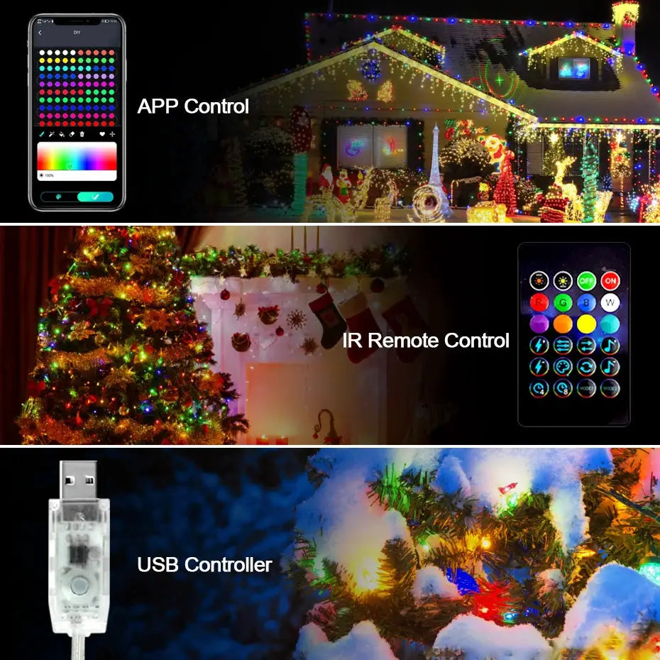 Bluetooth Smart USB LED Fairy String 5V RGBIC Music Sync Led Strip light IP67 Waterproof for Holiday Christmas Party Decoration from PriceLows™