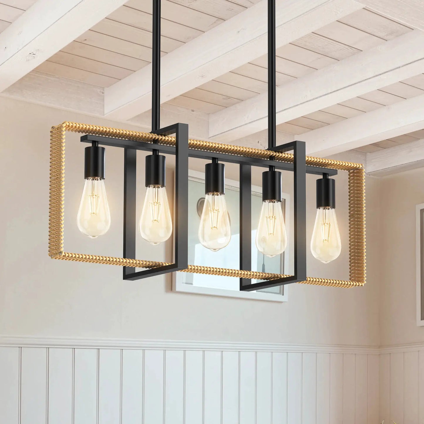 5 Lights Celling Light Fixture Rattan Pendant Height Adjustable Indoor Lighting for Farmhouse Dining Room Kitchen Home Decor from PriceLows™