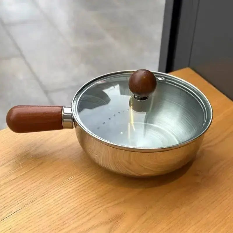 Stainless Steel Noodle Pot | One Person | Peach Wood Handle | Mini Cooker