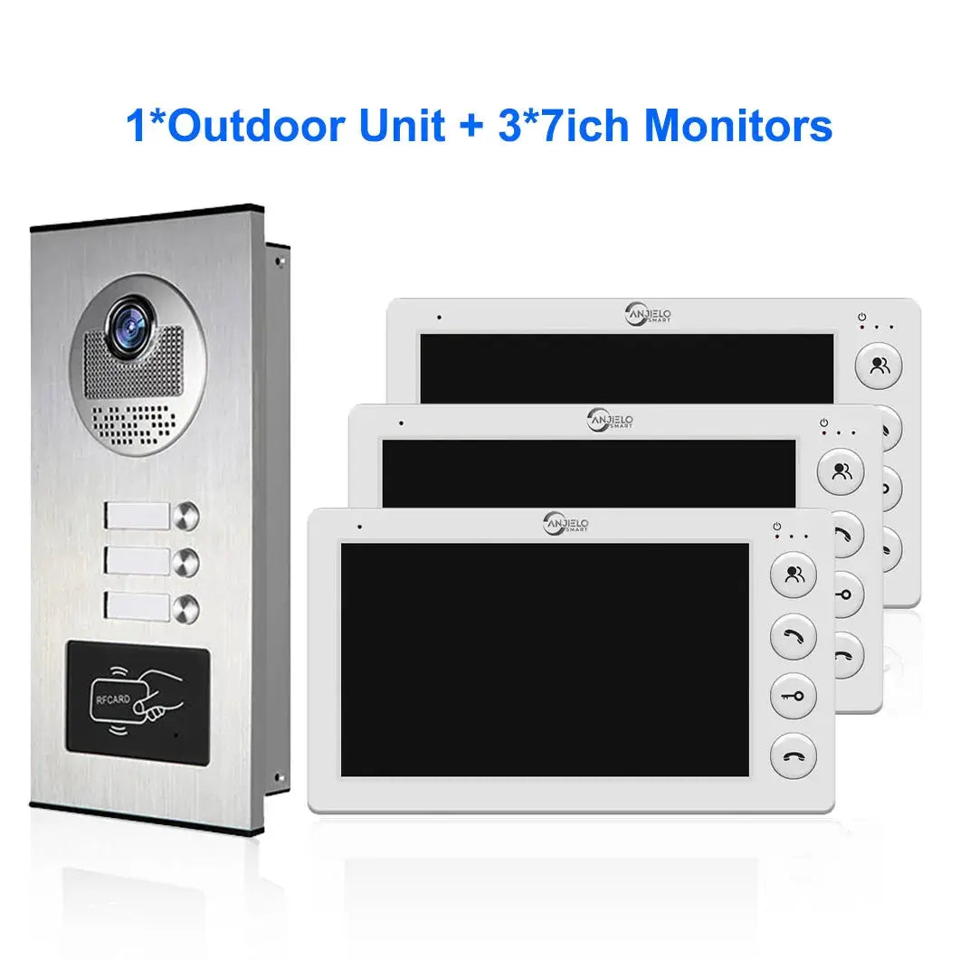 Video Intercom Set | 7Inch Color Display | 3Unit Wired Kit | Apartment