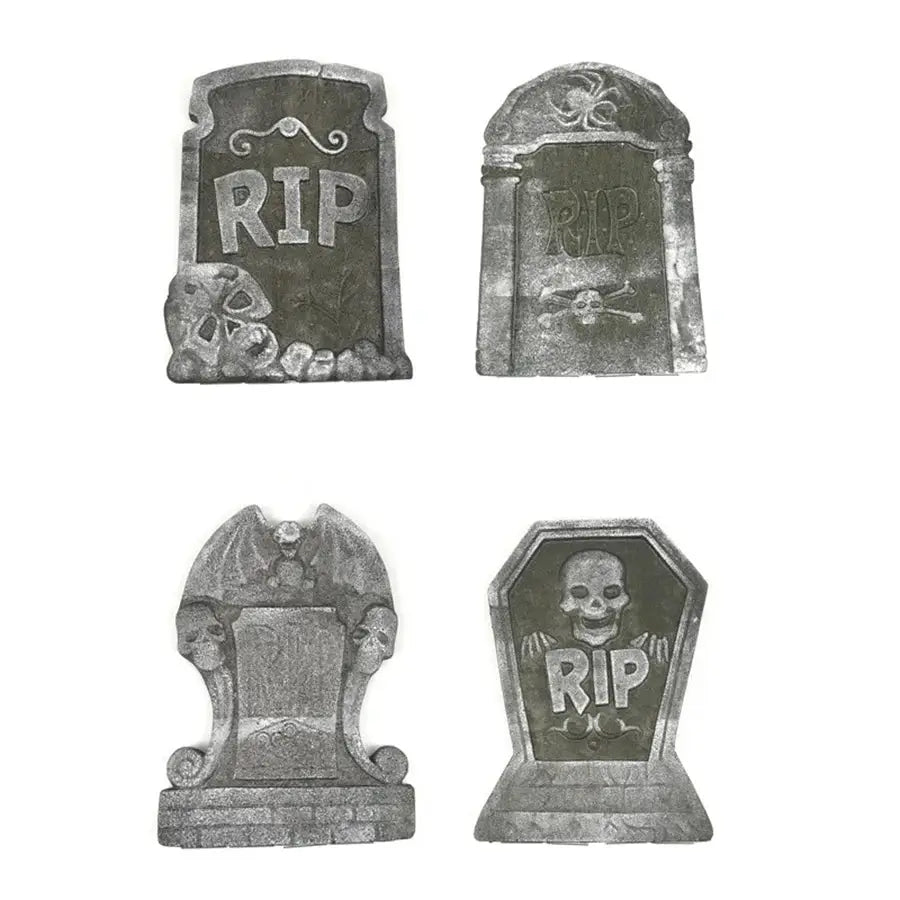 Halloween Foam Tombstone Set | Graveyard Skeleton Props | 4 Pcs Yard Outdoor Decor