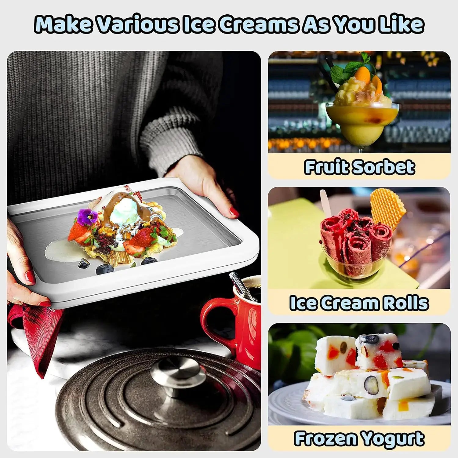 Instant Ice Cream Maker, Compact Frozen Dessert Machine with Food-Grade Anti-Griddle Plate for DIY Yogurt & Sorbet from PriceLows™