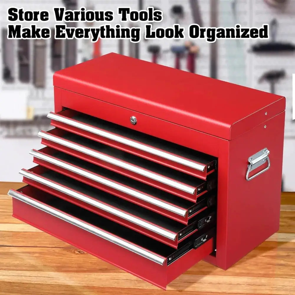 24-Inch Portable Toolbox Featuring 5 Drawers And a Top Storage Tray, a Lockable Metal Tool Chest Cabinet Suitable for Garages, Warehouses, Repair Shops, And Homes, in Red from PriceLows™