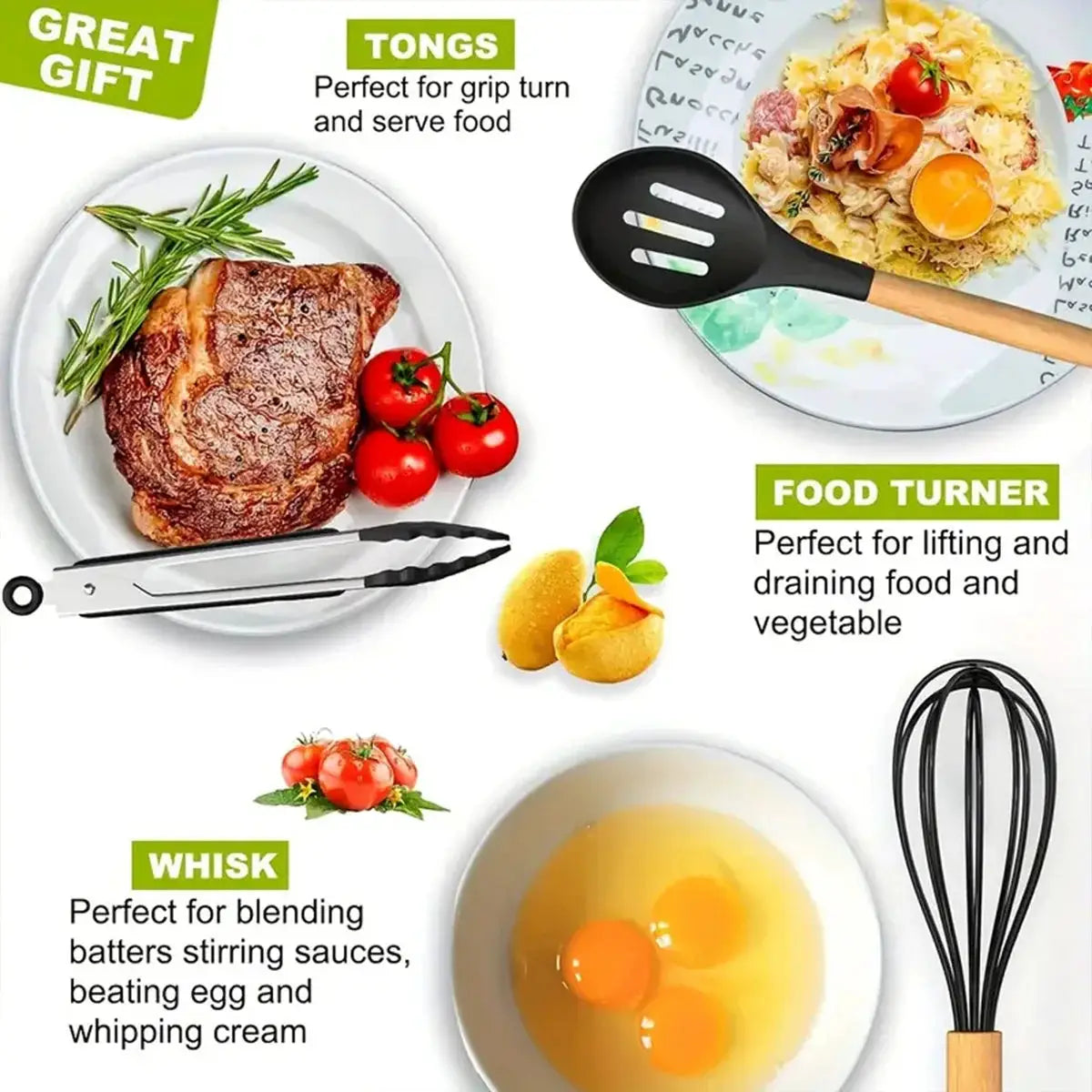 46PCS Silicone Cookware Non-Stick Kitchen Utensils Set Spatula Shovel Egg Beater Grater Peeler Can Opener Hook Cooking Tool Kit from PriceLows™