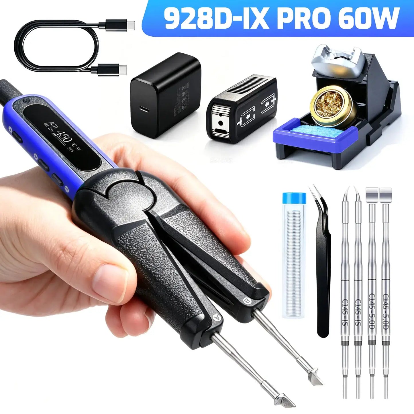 Portable Hot Tweezer Soldering Station 25W/60W Optional WEP 928D-IX Soldering Iron Kit For Precision DIY Hand Tool Support PD/QC from PriceLows™