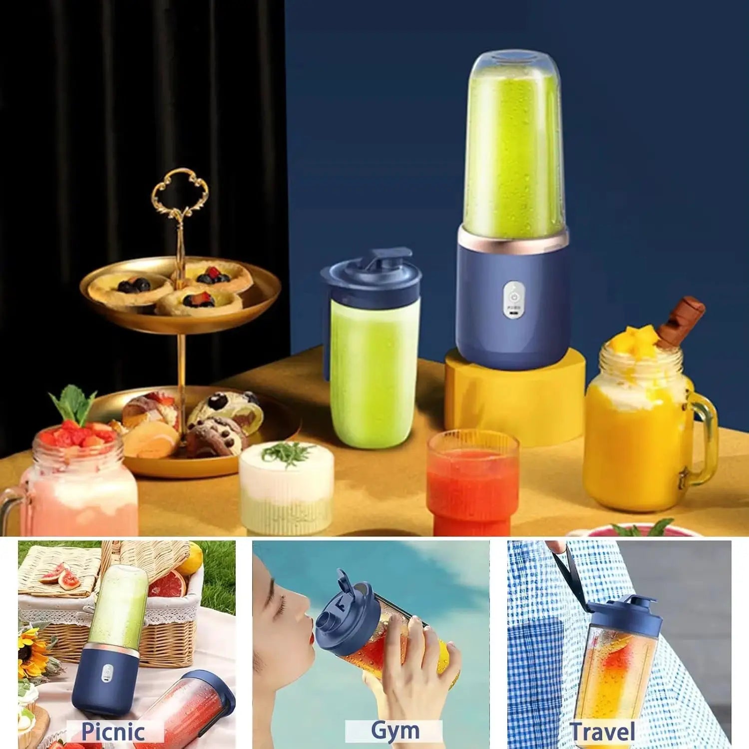 Portable USB Personal Mini Juicer Cup Handheld Travel Blender Single Double Cups for Water Bottles from PriceLows™