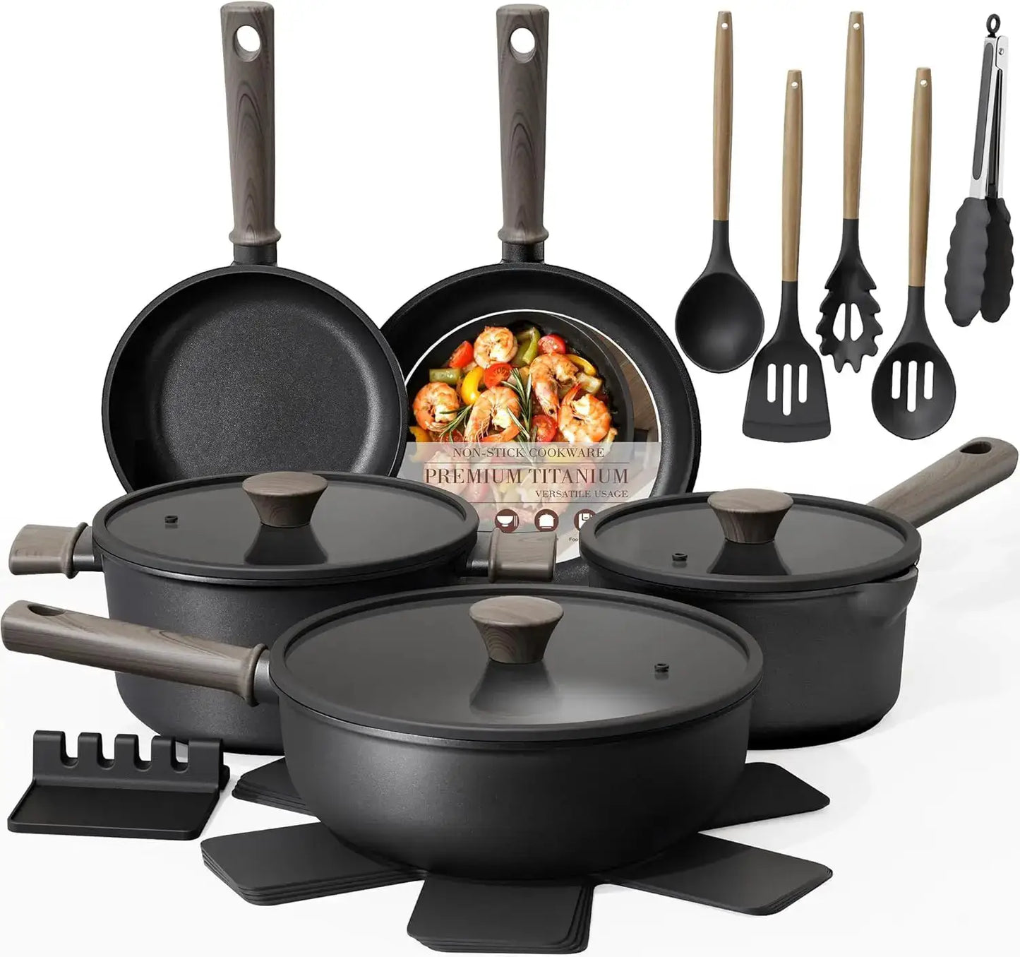 19 Piece Nonstick Pots and Pans Set, Titanium Induction Cookware, PFAS Free, Healthy Kitchen Cooking Set with Frying Pans from PriceLows™