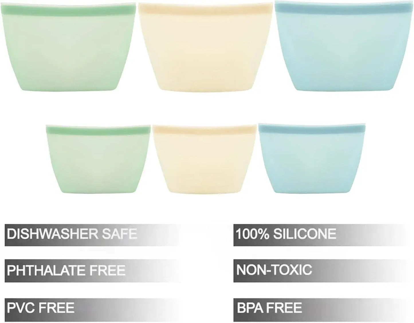 Reusable Silicone Storage Bags | Leakproof | Freezer Safe | 6 Pack