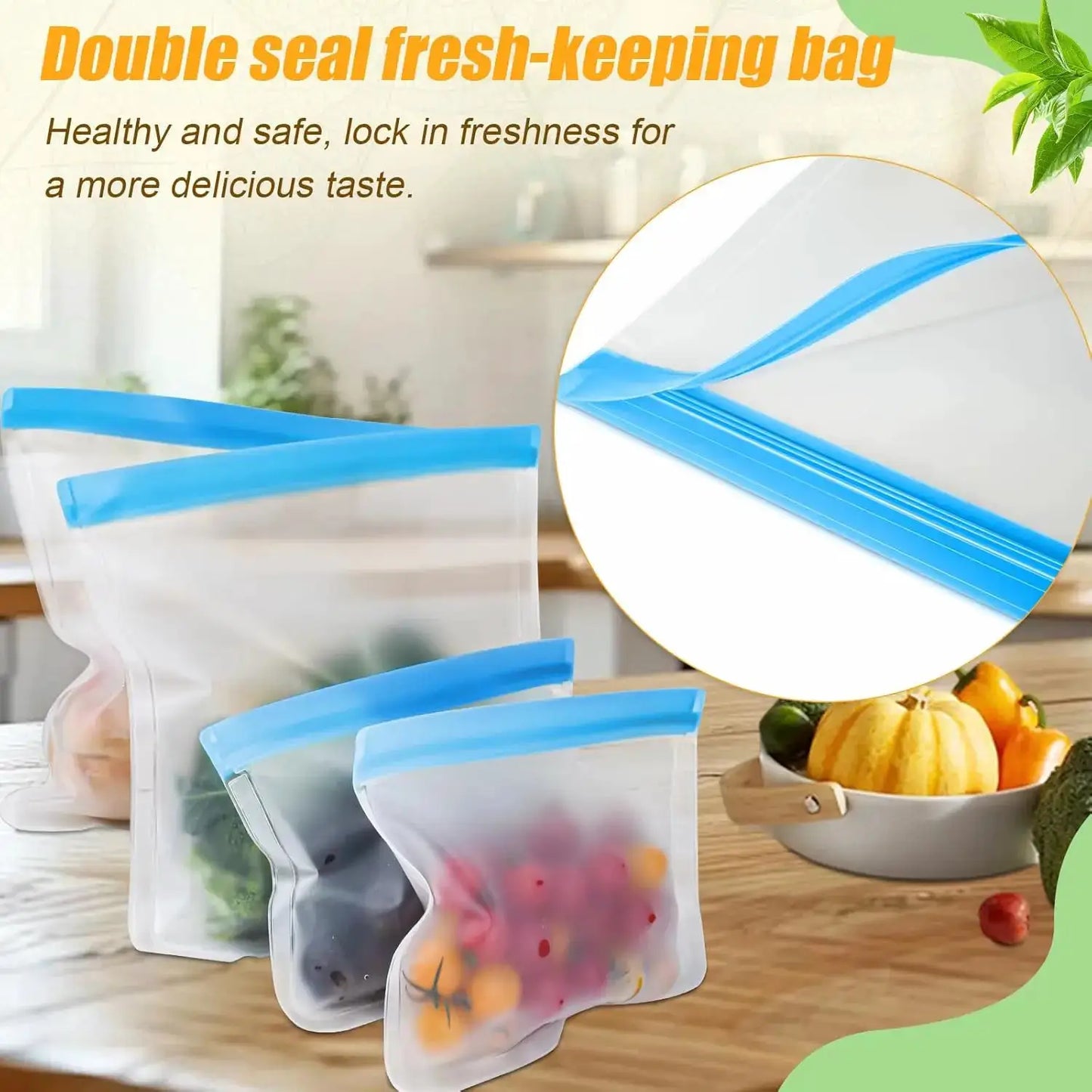 Reusable Silicone Food Storage Bags | Leak Proof | Dishwasher Safe | 4 Sizes