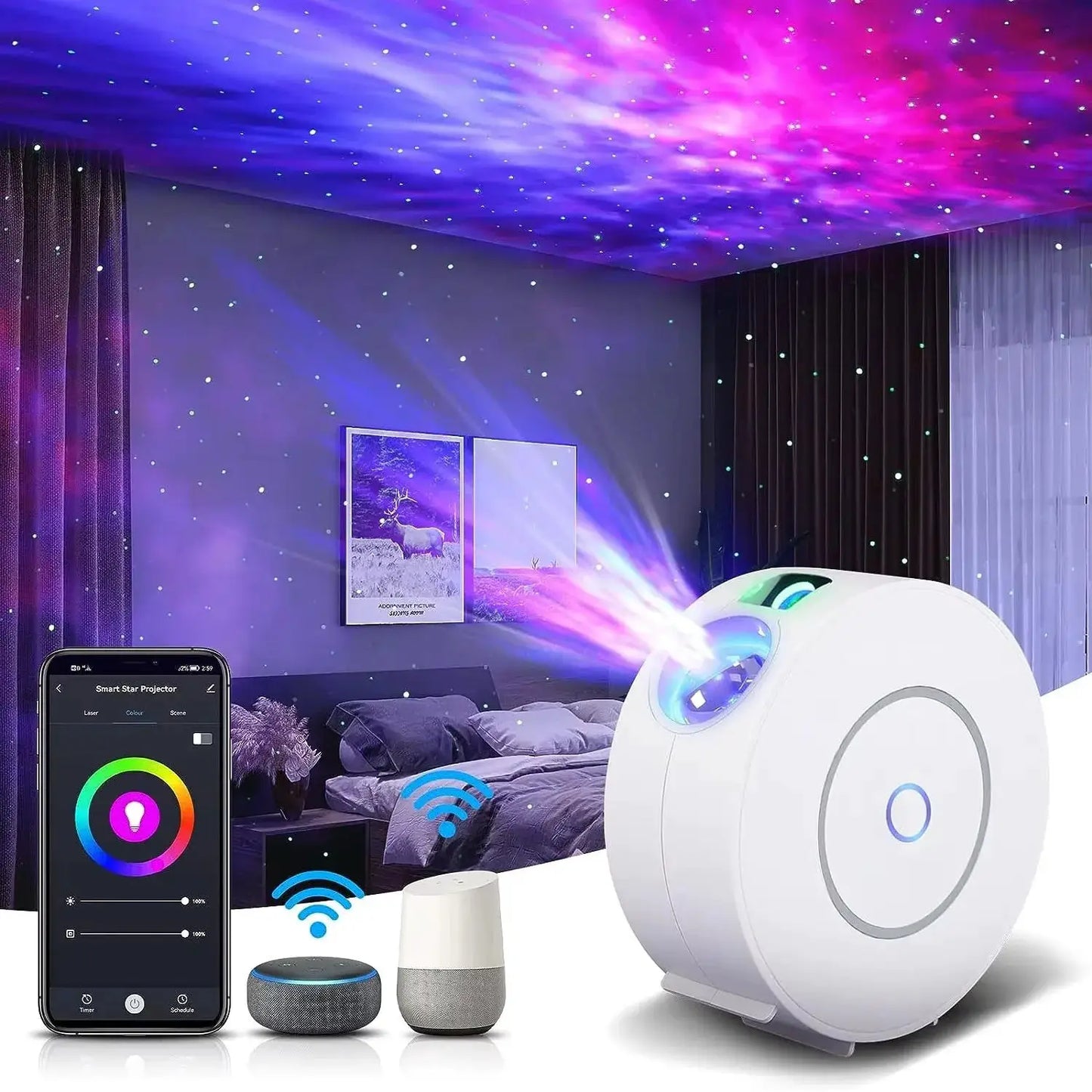 Smart LED starry sky projector light, WiFi starry sky projector light 3D Galaxy from PriceLows™
