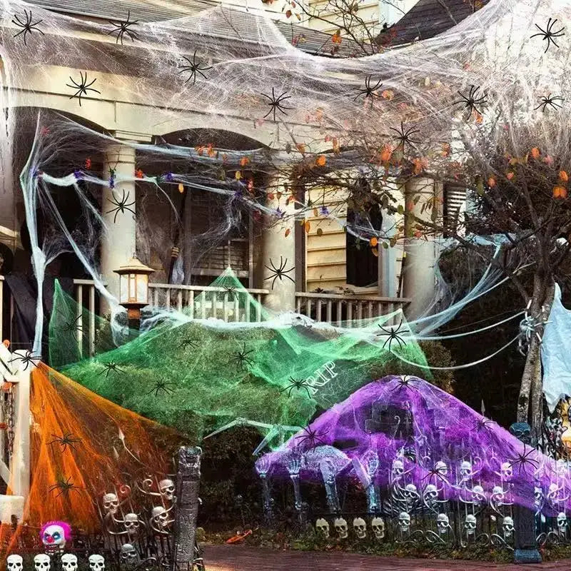 Artificial Spider Web | Stretchy Polyester | Includes Spider | Party Decor