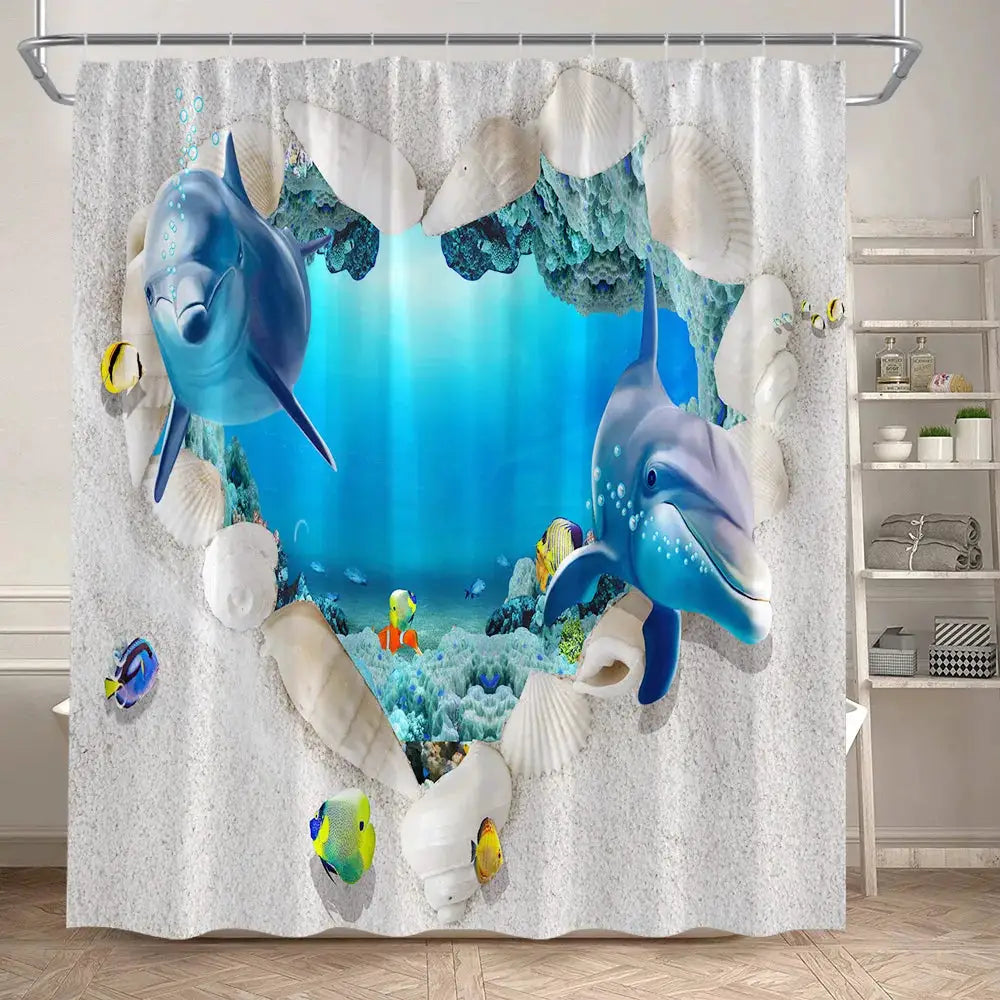 Ocean Animals Sea Turtle Shower Curtains Tropical Fish Coral Underwater Nature Scenery Child Bath Curtain Home Bathroom Decor from PriceLows™