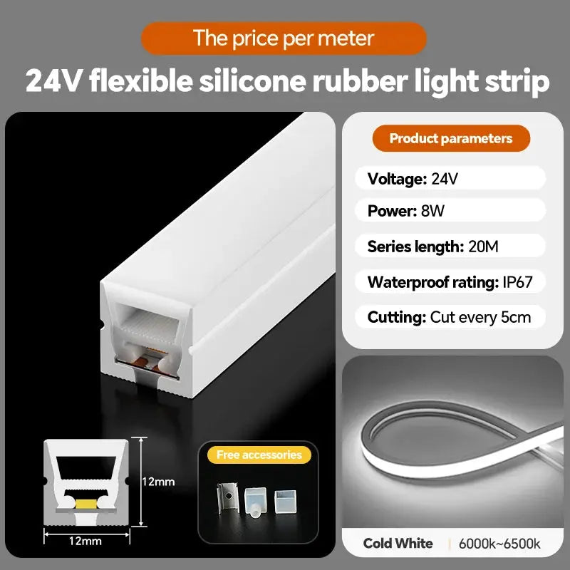 24VLED Silicone Light Strip Sleeve Outdoor Waterproof Linear Light Open Hidden Embedded Flexible Bendable Shaped Light Strip from PriceLows™