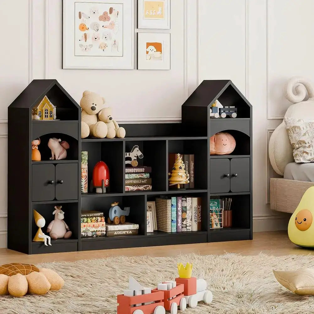 Children's Bookshelf with Storage, Playroom & Living Room Display Cabinet, Black from PriceLows™