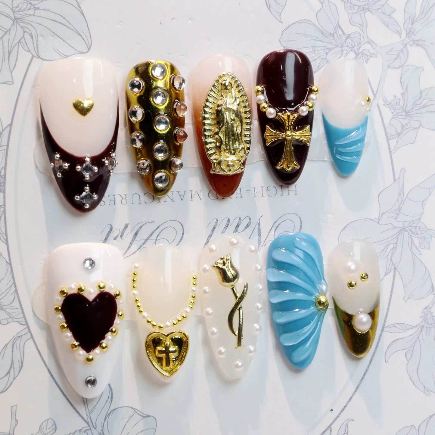 Press On Nails | Handmade Acrylic | Floral Design | 10 Piece Set