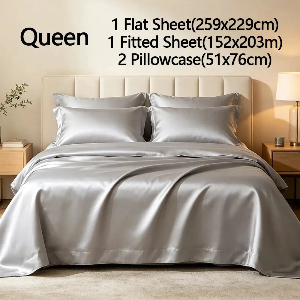 Bed Sheet Set | Pure Bamboo Fiber | Cooling Satin | Silver Grey