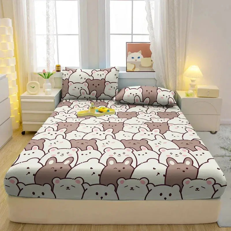 1 Cartoon Fun Animal Printed Matte Fitted Sheet, Bedroom Printed Bed Cover, Bedding (Excluding Pillowcases) from PriceLows™